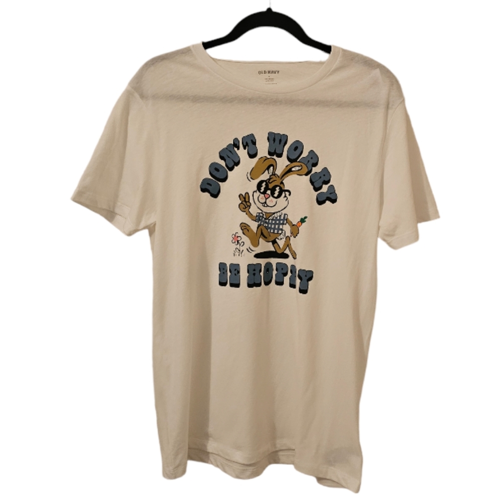 White Old Navy Men's "Don't Worry Be Hoppy" Graphic T-Shirt